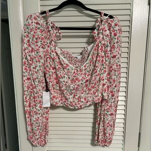 NWT ASTR The Label Floral Tie Shoulder Bustier Style Long Sleeve Top Size XL